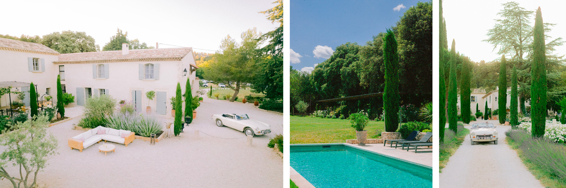 le mas des costes super lieu de reception avec ses grand cyprès, champs de lavandes et beau jardin